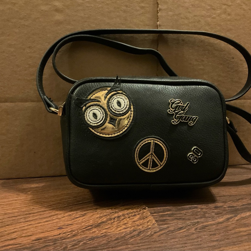 Express Black Crossbody Bag with Patches